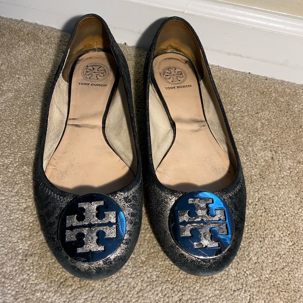 Tory Burch Grey Leopard Metallic Ballet Flat